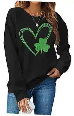Buy St. Patrick's Day Sweatshirt Women Shamrock Heart Shirts Irish X-Large Black • 47.39£
