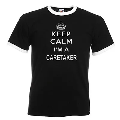 Buy Keep Calm Caretaker Adults Mens Black Ringer Gift T Shirt • 10.29£