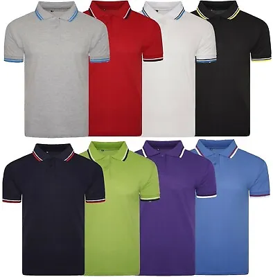 Buy Polo Shirt Top Mens Striped Collar & Sleeves Tipping T-Shirt Shirts Casual Pique • 8.75£