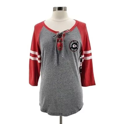 Buy NWT NFL Team Apparel Kansas City Chiefs Football Gray Red Shirt Top Medium • 29.47£