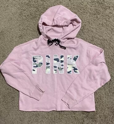 Buy VS PINK Camo Cropped Hoodie Sweatshirt Size XS Oversized Light Pink • 14.21£