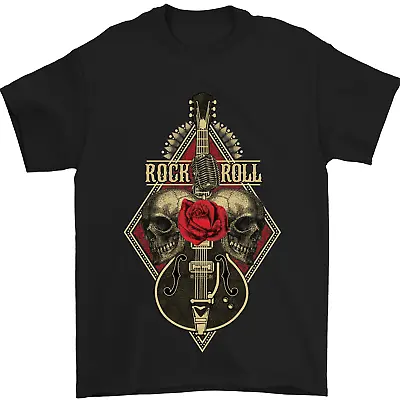 Buy Rock N Roll Guitar Skull Guitarist Electric Mens T-Shirt 100% Cotton • 10.48£
