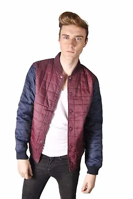 Buy Mens Quilted Baseball Warm Jacket With Contrast Sleeve College - Burgundy/Navy • 14.99£