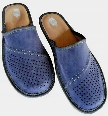 Buy Mens Slippers Size 8, 9, 10, 11, Leather Warm Comfort Slip On Mules Sandals Navy • 11.95£