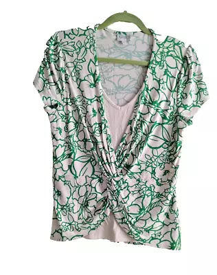 Buy Kaliko Double Layer Gathered Wrap T-shirt. Cream And Green. Size 14. • 12.99£