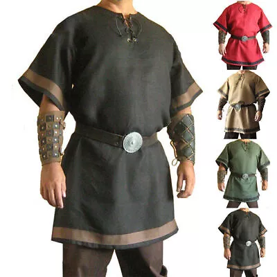 Buy Retro Men Tunic Medieval Renaissance Cosplay Costume Clothes Pirate Viking Tops • 18.89£