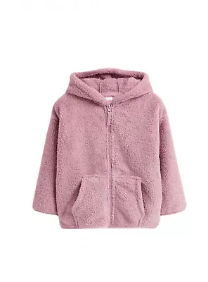 Buy Girls Teddy Fleece Jacket Pink Hooded Zip Up 1-5 Years • 7£