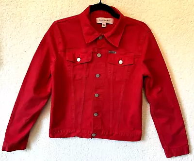 Buy Calvin Klein Red Denim Jean Trucker Jacket 100% Cotton Medium • 23.14£