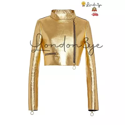 Buy Metallic Biker Jacket For Women, Gold Leather Jacket Womens, Enjoy 20% Off • 133.10£
