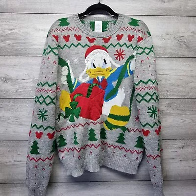Buy Disney Store Mens Christmas Jumper Grey Knitted Donald Duck Bah Humbug Small • 16.99£