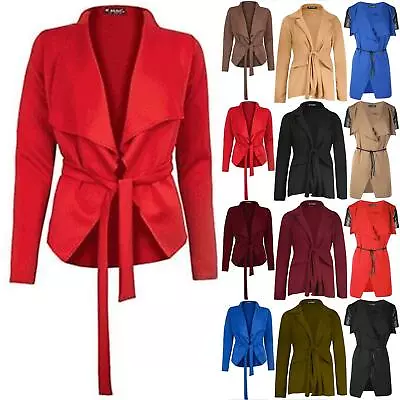Buy Womens Ladies Italian Long Sleeve Tie Belt Waterfall Cape Jacket Blazer Cardigan • 7.49£