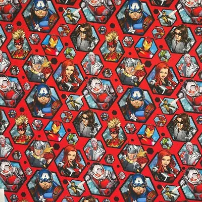 Buy 100% Cotton Fabric Digital Marvel Avengers Superheroes Hexagons 140cm Wide • 8£