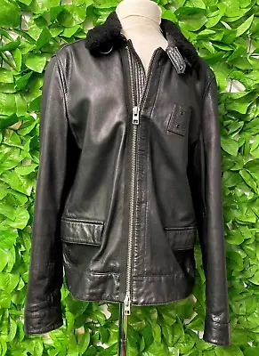 Buy ALL SAINTS LAWSON Leather Jacket Mens Black Shearling Collar Size L Large USED • 99.99£
