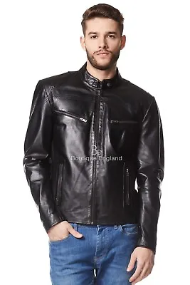 Buy Mens Leather Jacket Black Cool Retro Motorcycle Style REAL LEATHER Jacket SR-02 • 109.77£