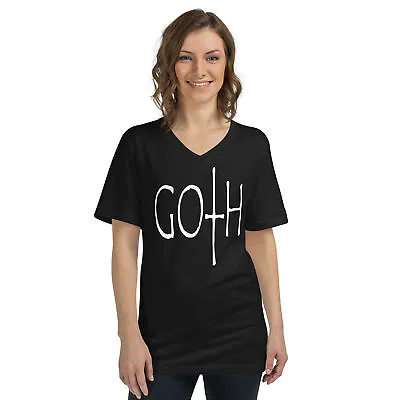 Buy Goth Style Black Unisex Short Sleeve V-Neck T-Shirt Gothic Fashion • 27.60£