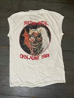 Buy RARE VTG Iron Maiden 1983 Onslaught British Metal Tour Sleeveless Shirt • 868.30£