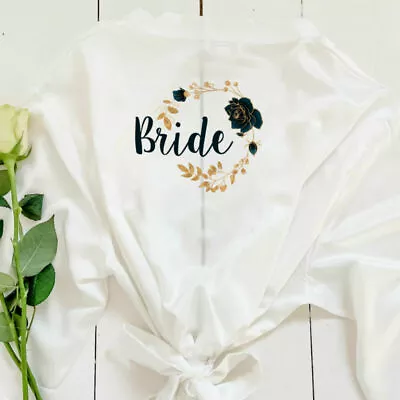 Buy Personalised Satin V Neck Bride Robe Bridesmaid Wedding Pyjamas Gown Kimono • 10.89£