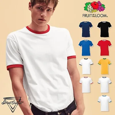 Buy Ringer Mens T-Shirt Fruit Of The Loom Plain Short Sleeve Round Crew Neck Top Tee • 6.67£