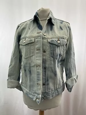 Buy Denim Jacket H&M Size S Blue Cotton 3/4 Sleeve Collar Womens • 7.99£