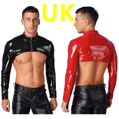 Buy Men PVC Leather Crop Top Wet Look Slim Jacket Shirt Shiny Party Rave Clubwear • 15.99£