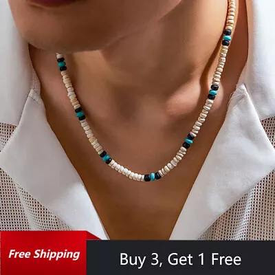 Buy Mens Bohemian Beaded Necklace Wooden Turquoise  Boho Beach Jewellery Gifts • 4.36£