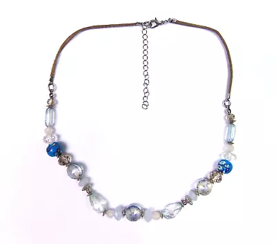 Buy Summer Bead Necklace Clear Aqua Blue Hard Plastic Costume Jewellery • 3.95£