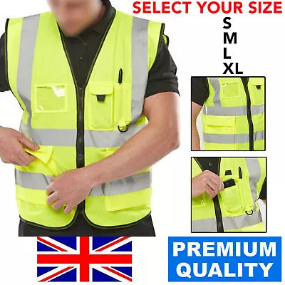 Buy High Visibility Waistcoat Executive Vest With Phone & Id Pockets Hi Vis Viz Zip • 6.45£