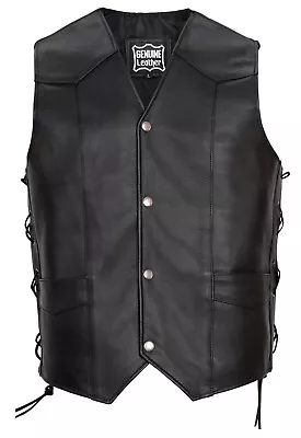Buy Men's Genuine Leather Motorcycle Motorbike Vest Classic Style Biker Waistcoat • 19.99£