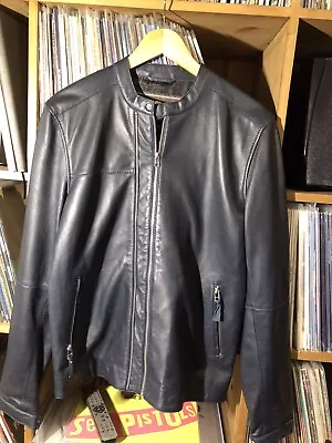 Buy Pretty Green Leather Jacket Men’s Medium Unworn Navy RRP £350 • 89£