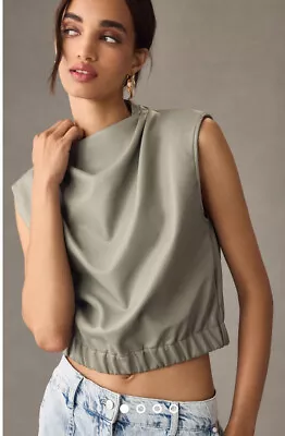 Buy Anthropologie Maeve Faux Leather Cowl Neck Sleeveless Top Sz Small Grey • 26.90£