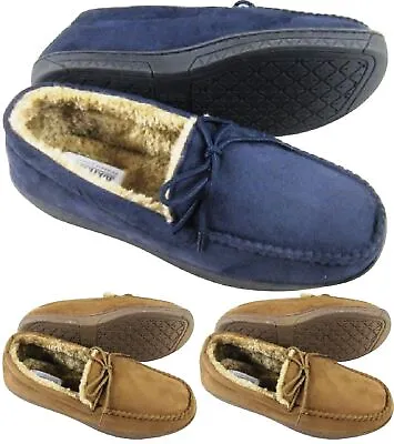 Buy Mens Moccasins Warm Faux Suede Sheepskin Fur Lined Winter Loafers Slippers Size • 9.95£