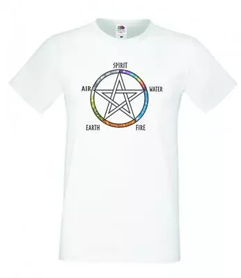 Buy Unisex White Wiccan Pagan Pentagram Water Earth Fire Air Spirit T-Shirt • 9.95£