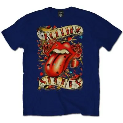 Buy The Rolling Stones Tongue & Stars Official Merch T-Shirt Blue New • 20.93£
