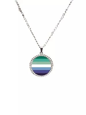 Buy Gay Male Pride LGBTQ Silver Colour Necklace With Diamante Pendant + Gift Box • 7.99£