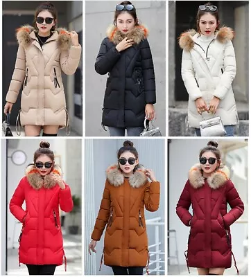 Buy Women Slim Colorful Fur Collar Hooded Coat Jacket Parka Outwear Down New Warm • 33.78£