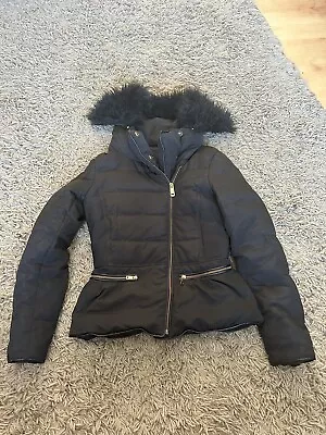 Buy Zara Basic Womens Puffer Jacket Size XS Black Wooly Hood Jacket  • 5£