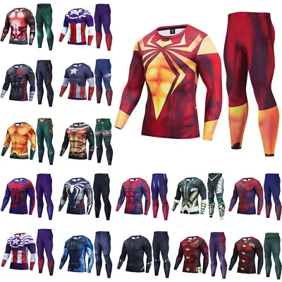 Buy Spiderman Captain America Aquaman 3D T-Shirts Leggings Superhero Sports Gym Set • 18£