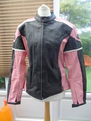 Buy Womens Figo Leather Biker Jacket Pink Black Size Medium To Large • 18£