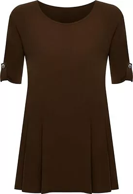 Buy Women's Plus Size Shoulder Buton Stretchy Top Ladies Scoop Neck Long Plain Shirt • 12.95£
