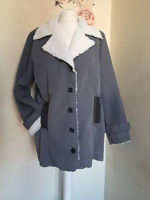 Buy Grey Teddy Fur Lined Coat Spring Jacket Size XL 16-18 • 9£