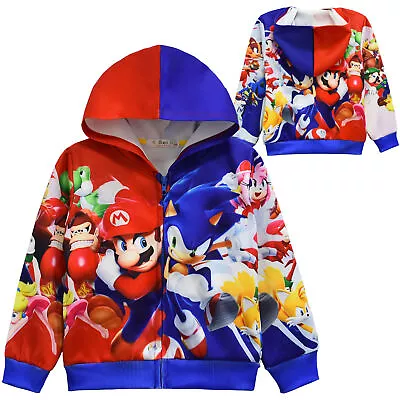 Buy Kids Boys Girls Super Mario Hoodie Casual Hooded Cosplay Zipper Jacket Coat Tops • 12.99£