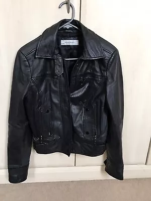 Buy Zara Women’s Black Leather Biker Jacket Size M • 19.99£
