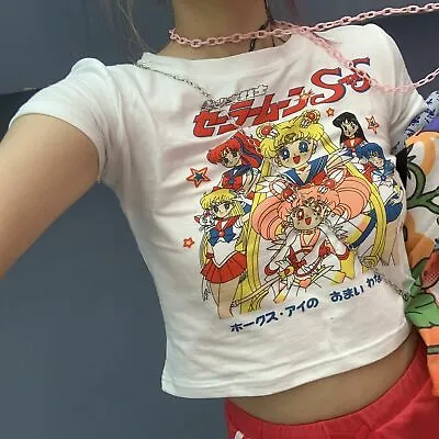 Buy Anime Sailor Moon Print Harajuku Goth T Shirt HipHop Streetwear Sexy Crop Tee • 10.31£