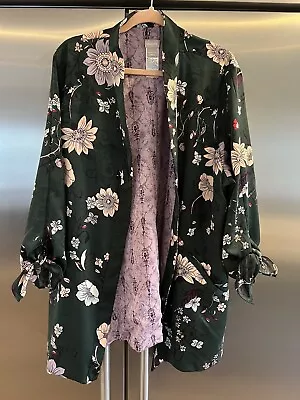 Buy Chicos Floral Tie-Sleeve Open Jacket Green Purple Lining 3/4 Sleeve Size 4 • 21.64£