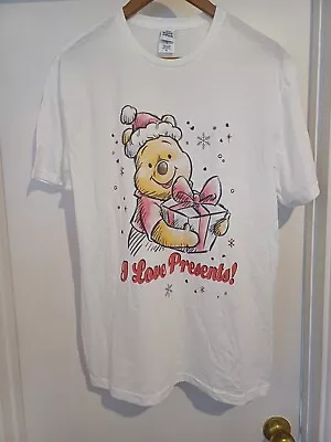 Buy BNWOT Disney Winnie The Pooh White Christmas Print T-shirt Size Large  • 9.99£