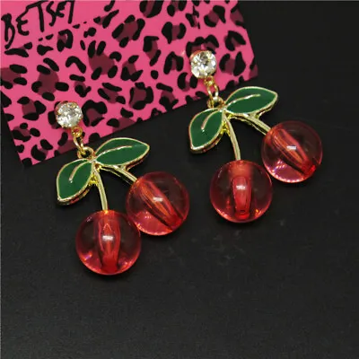 Buy Red Enamel Cute Fruit Cherry Crystal Fashion Women Stand Jewelry Earring • 2.80£