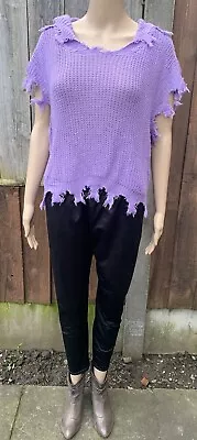 Buy Lilac Knitted Sleeveless Hoodie Ladies Top Size Large. • 11.99£