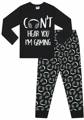 Buy Can't Hear You I'm Gaming Cotton Long Boys Pyjamas  Black And White  • 11.99£