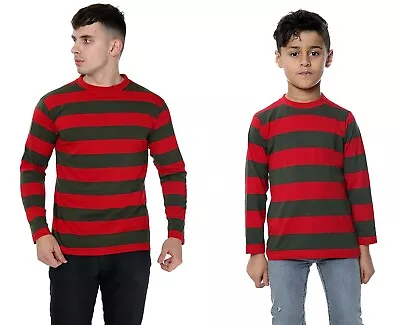 Buy Long Sleeve Red & Green Striped T-shirt Top Kids Adults Freddy Halloween Krueger • 9.99£