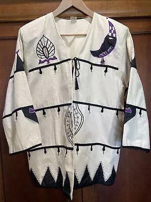 Buy Vintage 90s Native Tribal Embroidered Front Canvas Blazer Jacket Purple Moon • 19.27£
